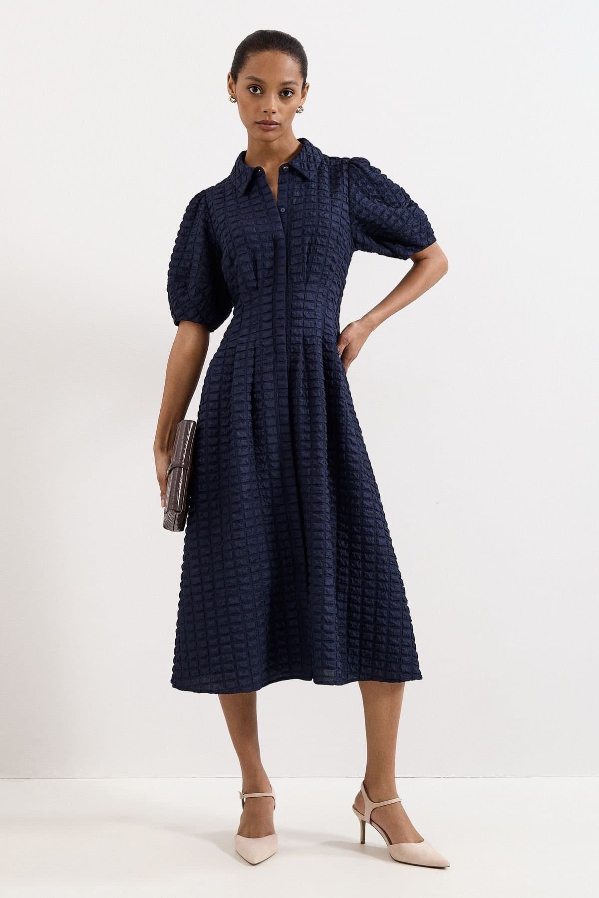 Phase Eight Phase Eight Women's Textured Shirt Midi Dress in Dark Navy