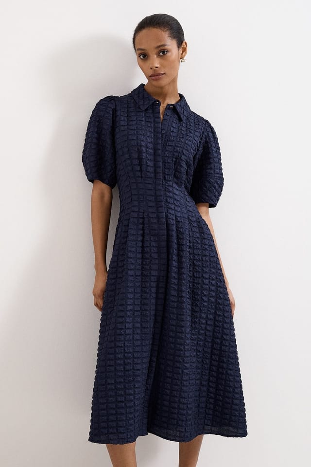 Phase Eight Phase Eight Women's Textured Shirt Midi Dress in Dark Navy - 3