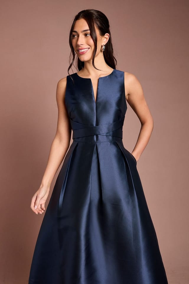 Coast Coast Women's Twill Notch Neck Neck Fit & Flare Bridesmaid Dress in Navy - 2