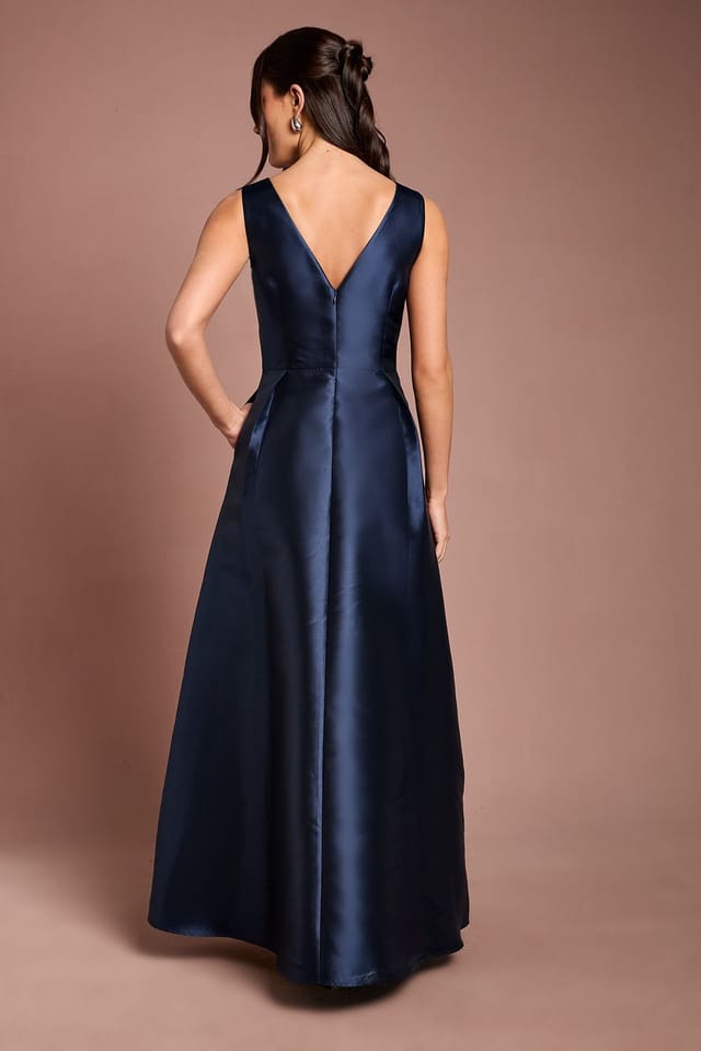 Coast Coast Women's Twill Notch Neck Neck Fit & Flare Bridesmaid Dress in Navy - 3