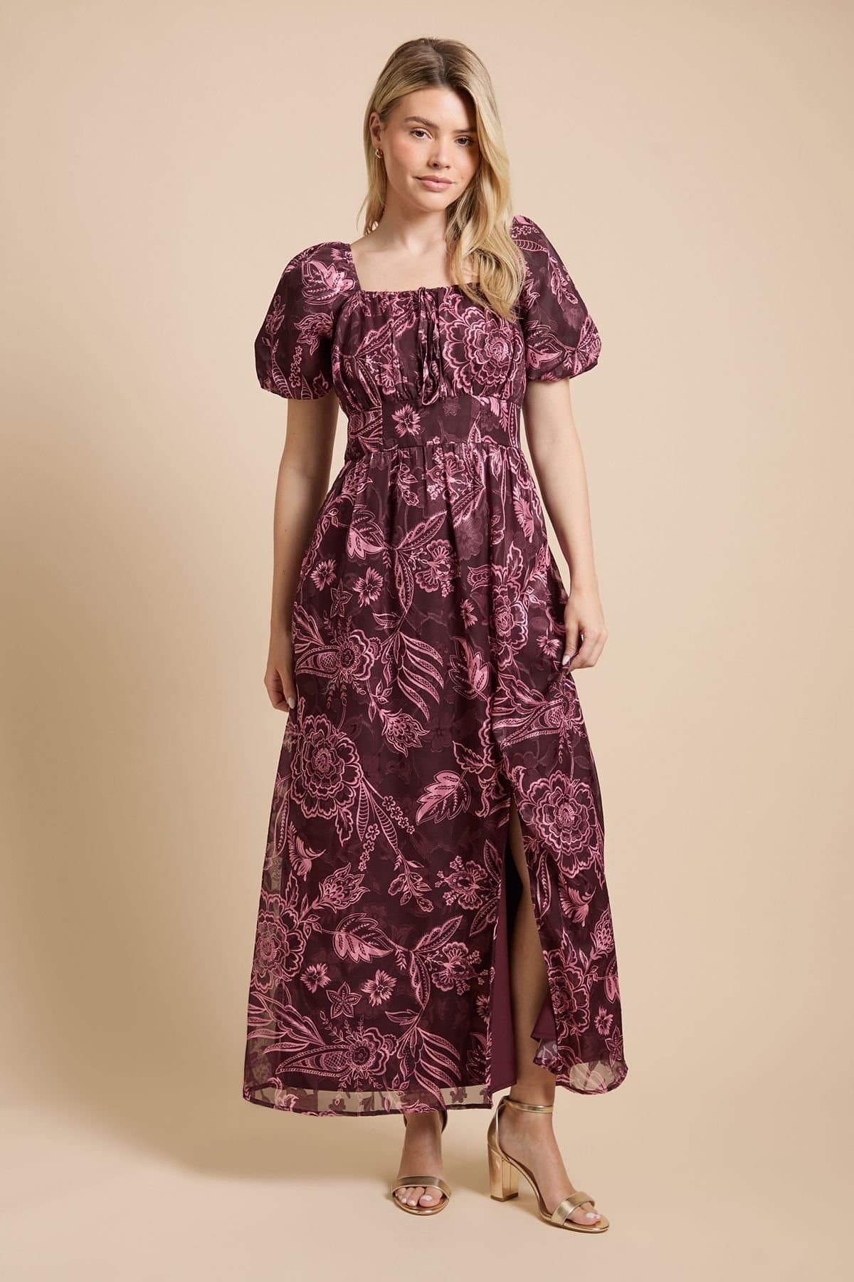 Dorothy Perkins Dorothy Perkins Women's DP Luxe Puff Sleeve Chiffon Maxi Dress in Red