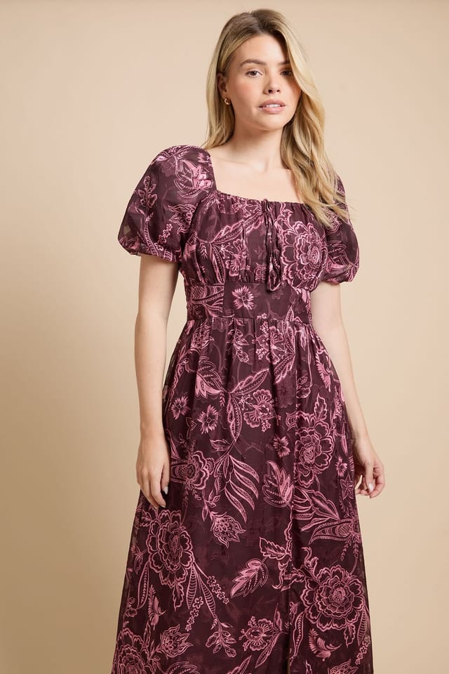 Dorothy Perkins Dorothy Perkins Women's DP Luxe Puff Sleeve Chiffon Maxi Dress in Red - 2