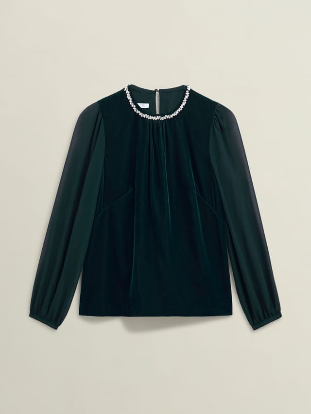 Hobbs London Hobbs London Women's Semi Sheer Long Sleeve Top in Bottle Green - 2