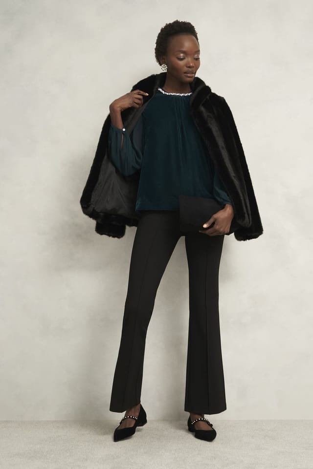 Hobbs London Hobbs London Women's Semi Sheer Long Sleeve Top in Bottle Green - 3