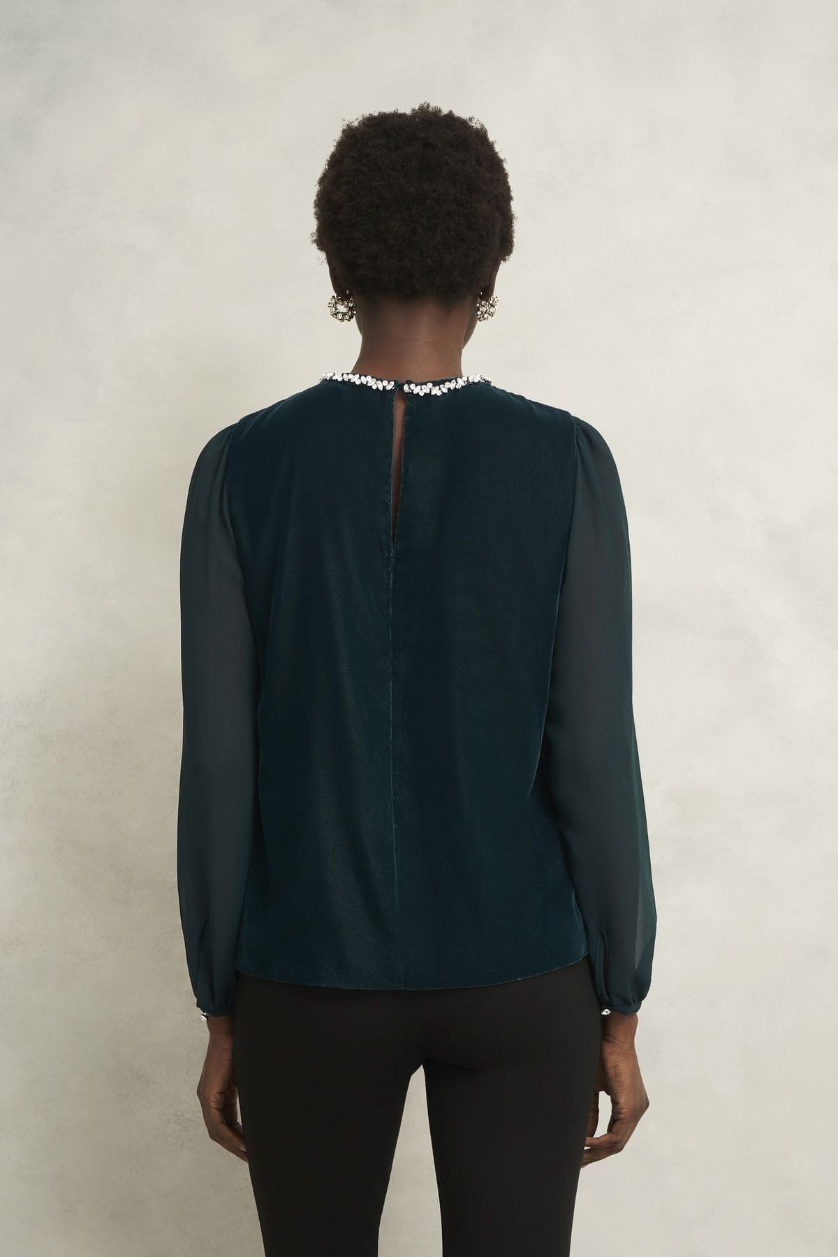 Hobbs London Hobbs London Women's Semi Sheer Long Sleeve Top in Bottle Green - 4