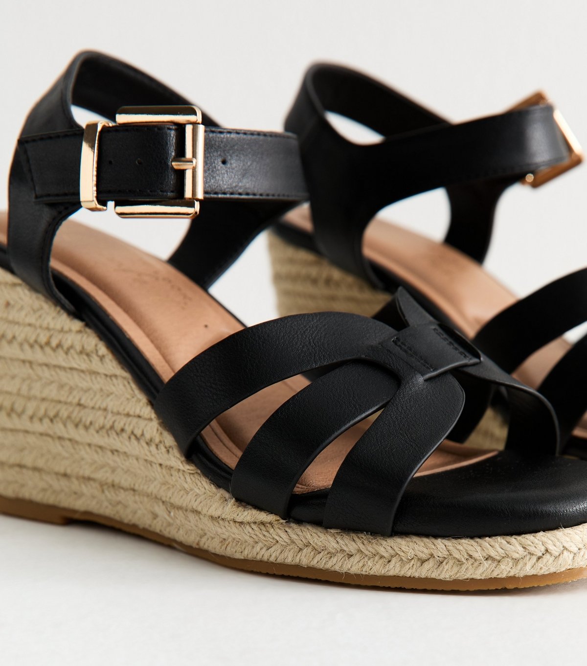 New Look Women's Wide Fit Black Multi Strap Faux Leather Wedge Sandals Vegan New Look - 3