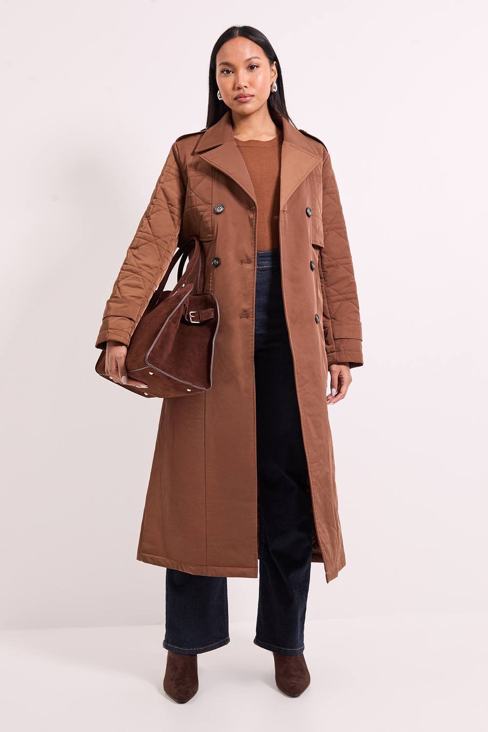 Wallis Wallis Women's Principles by Quilted Trench Coat in Brown - 2