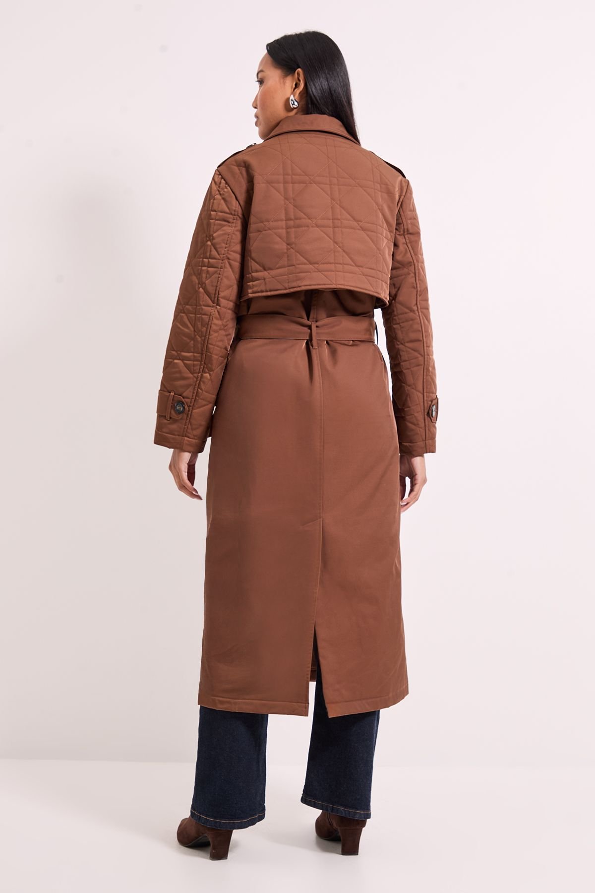 Wallis Wallis Women's Principles by Quilted Trench Coat in Brown - 3