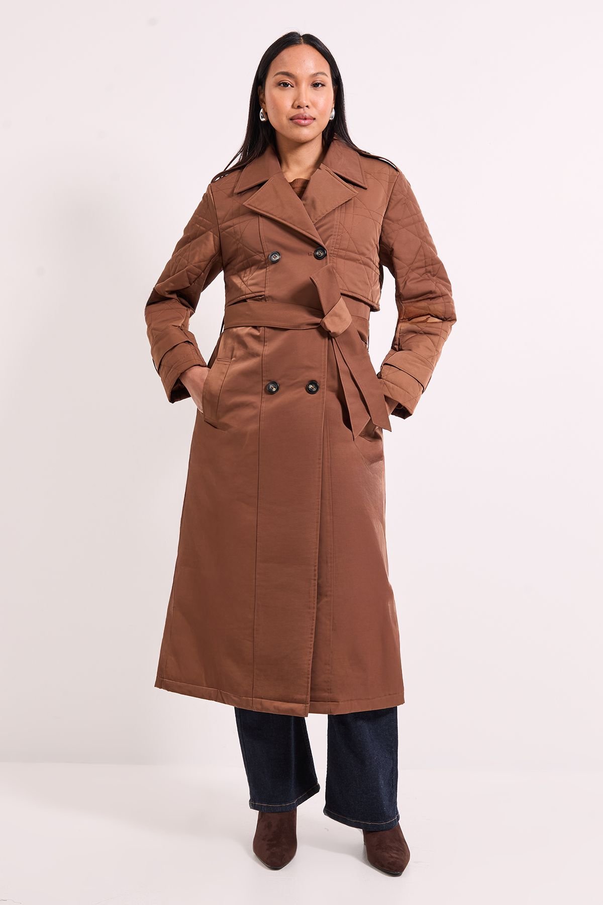 Wallis Wallis Women's Principles by Quilted Trench Coat in Brown - 4