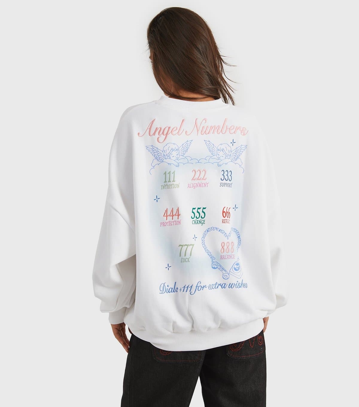Skinnydip Women's White Embroidered Angel Numbers Sweatshirt Skinnydip New Look