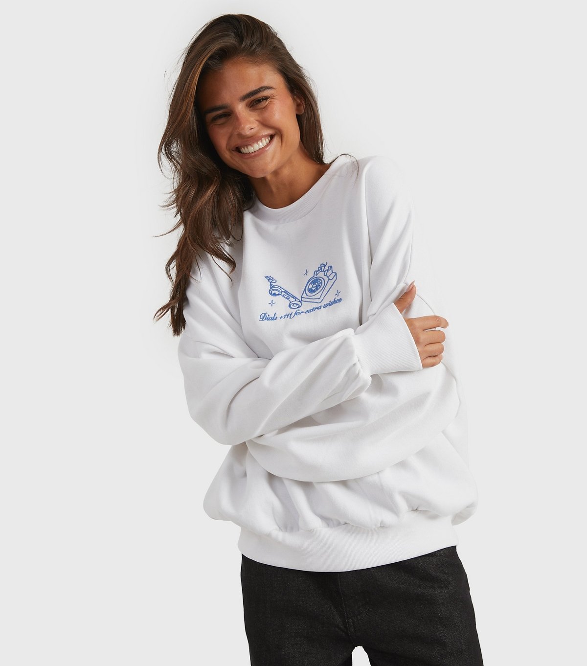 Skinnydip Women's White Embroidered Angel Numbers Sweatshirt Skinnydip New Look - 2