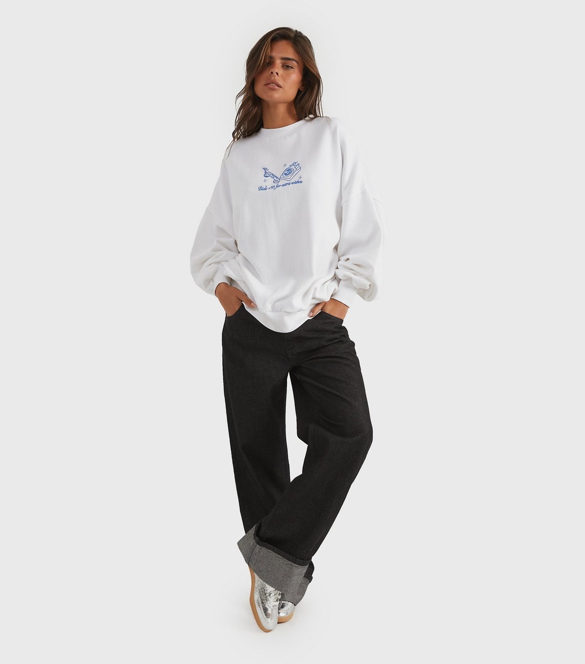 Skinnydip Women's White Embroidered Angel Numbers Sweatshirt Skinnydip New Look - 3