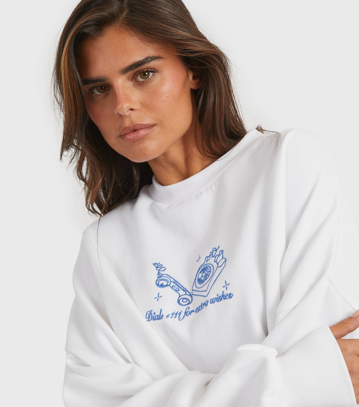 Skinnydip Women's White Embroidered Angel Numbers Sweatshirt Skinnydip New Look - 4