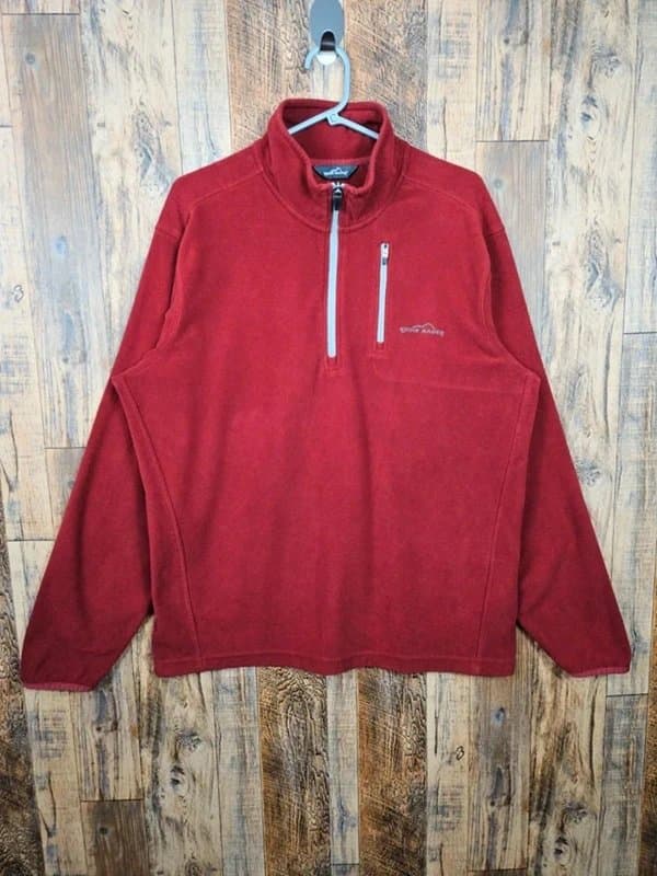 Eddie Bauer Eddie Bauer Fleece Pullover Mens Large Red 1/4 Zip Outdoor Casual