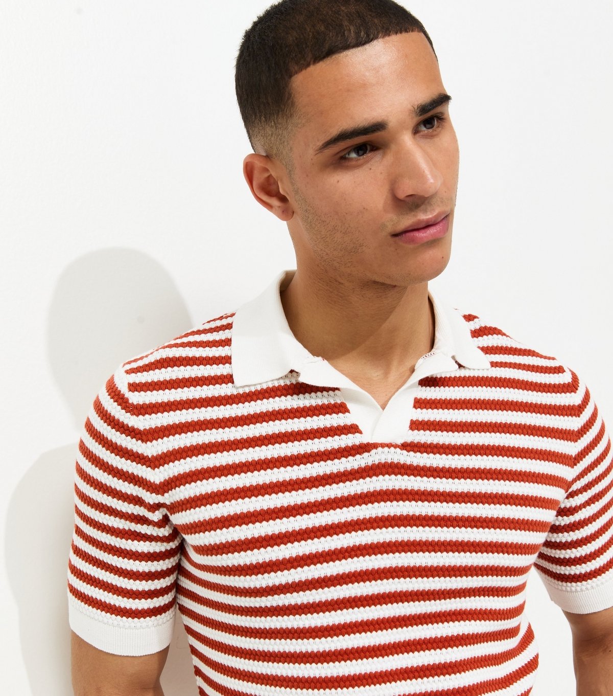 Only and Sons Men's Rust Striped Knitted Polo Shirt Only and Sons New Look - 2