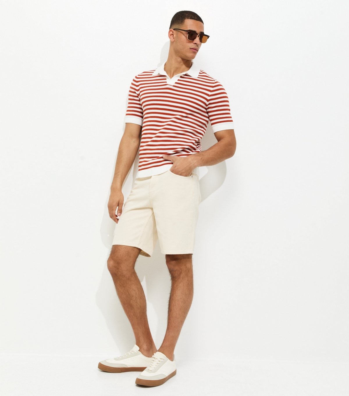 Only and Sons Men's Rust Striped Knitted Polo Shirt Only and Sons New Look - 3