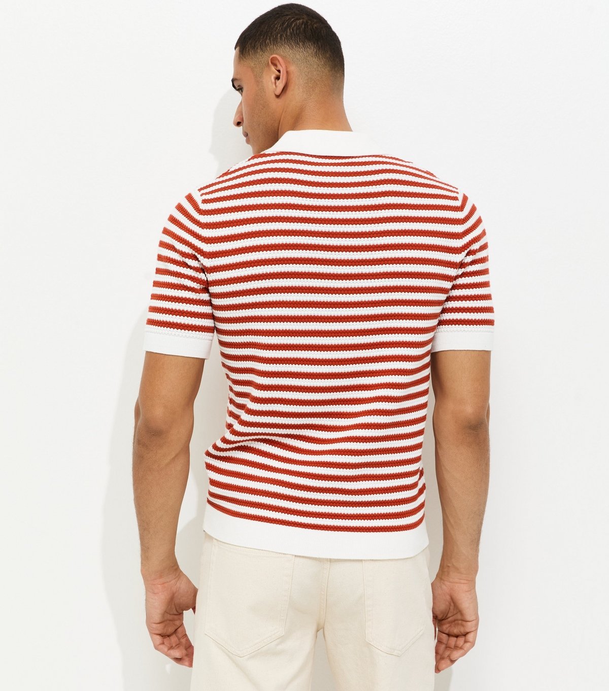 Only and Sons Men's Rust Striped Knitted Polo Shirt Only and Sons New Look - 4