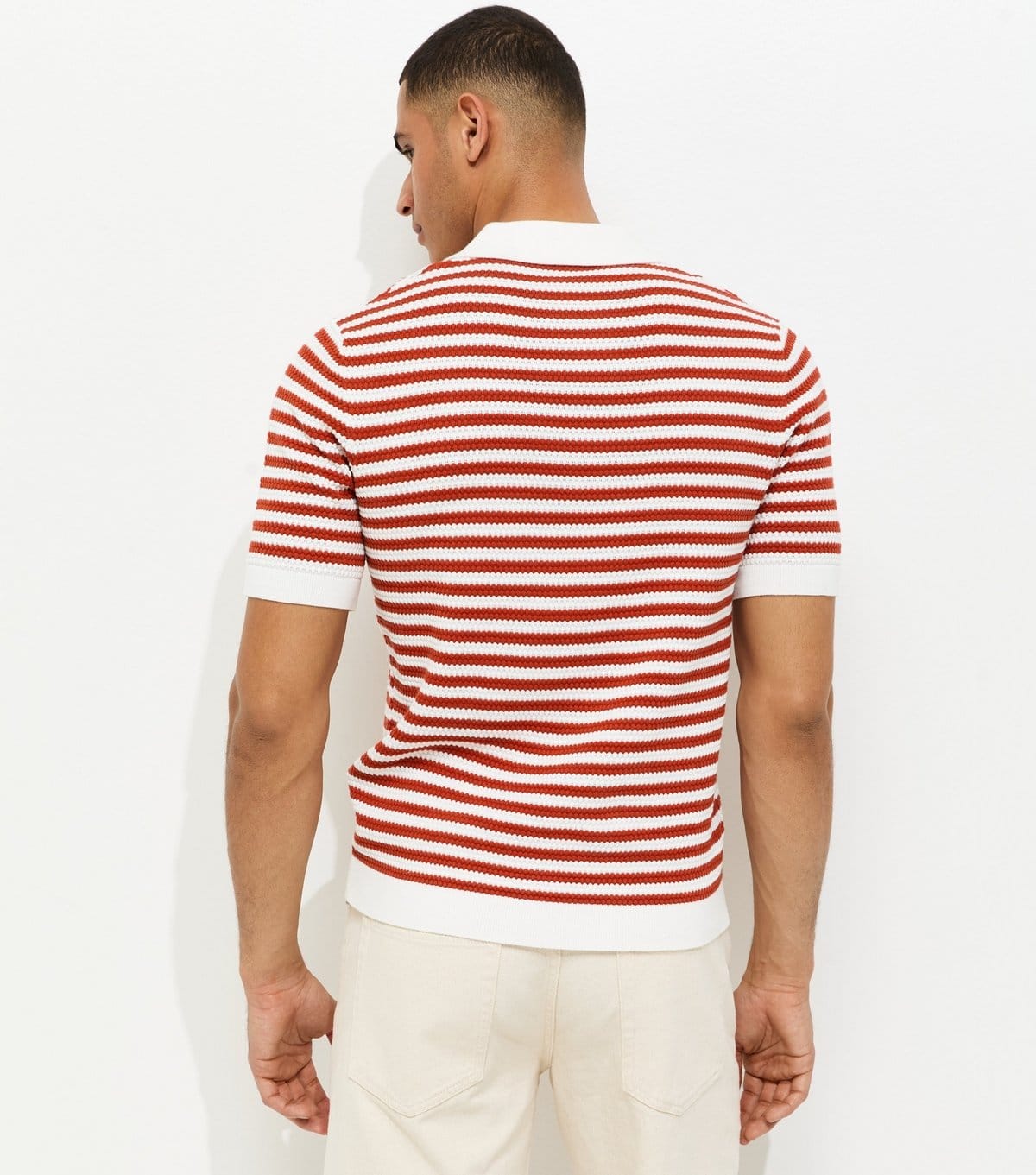 Only and Sons Men's Rust Striped Knitted Polo Shirt Only and Sons New Look - 4