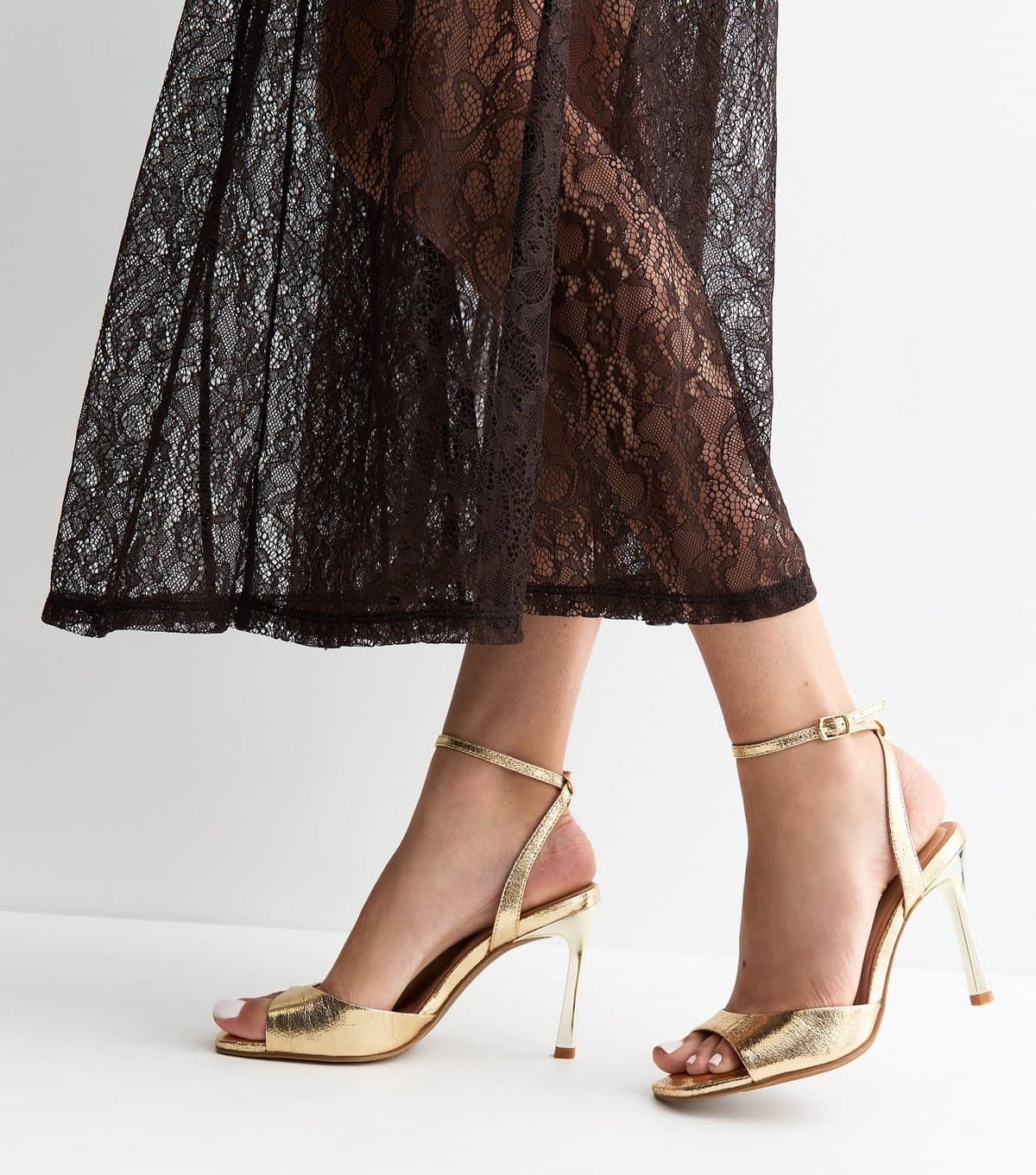 New Look New Look Gold Faux Leather Open Toe Stiletto Sandals