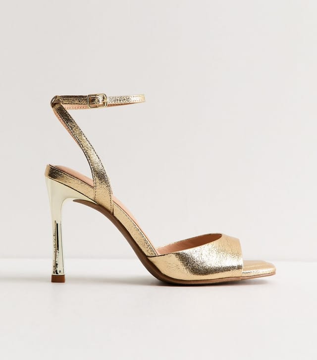 New Look Women's Gold Faux Leather Open Toe Stiletto Sandals Vegan New Look - 2