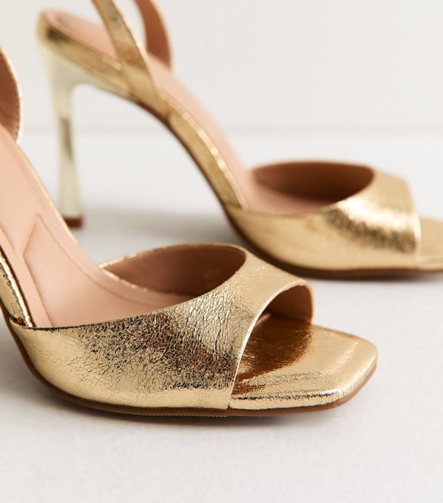 New Look Women's Gold Faux Leather Open Toe Stiletto Sandals Vegan New Look - 3