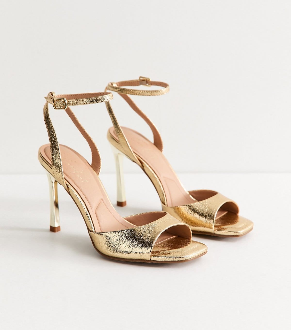 New Look Women's Gold Faux Leather Open Toe Stiletto Sandals Vegan New Look - 4