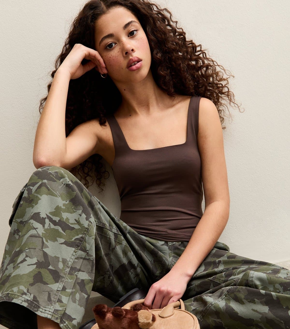 New Look Girls' Dark Brown Slinky Square Neck Vest Top New Look