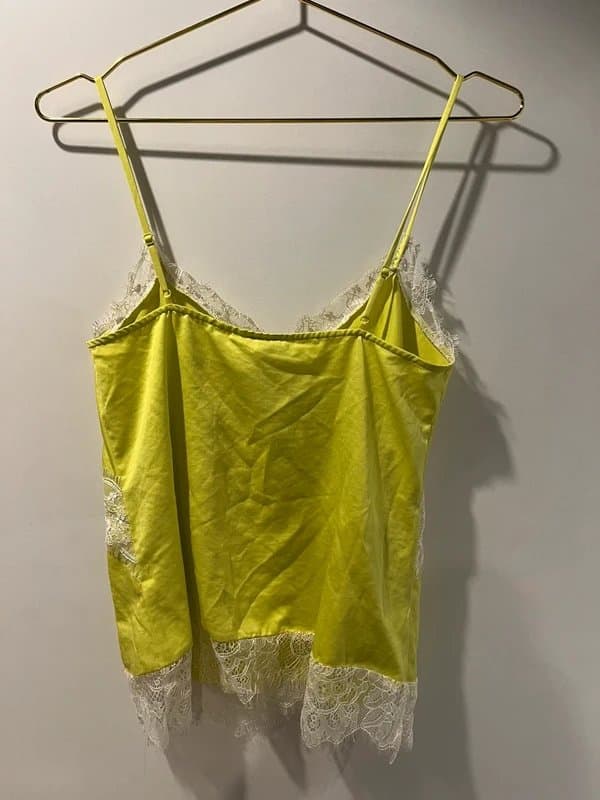 River Island River Island neon yellow lime green highlighter eyelash lace trim satin cami top BNWT