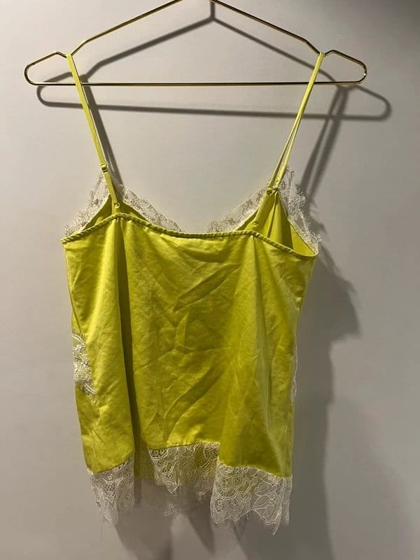 River Island Neon Yellow Lace Trim Satin Cami Top