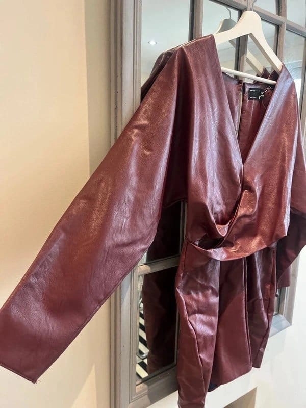 ASOS Burgundy Faux Leather Wrap Dress Size 12