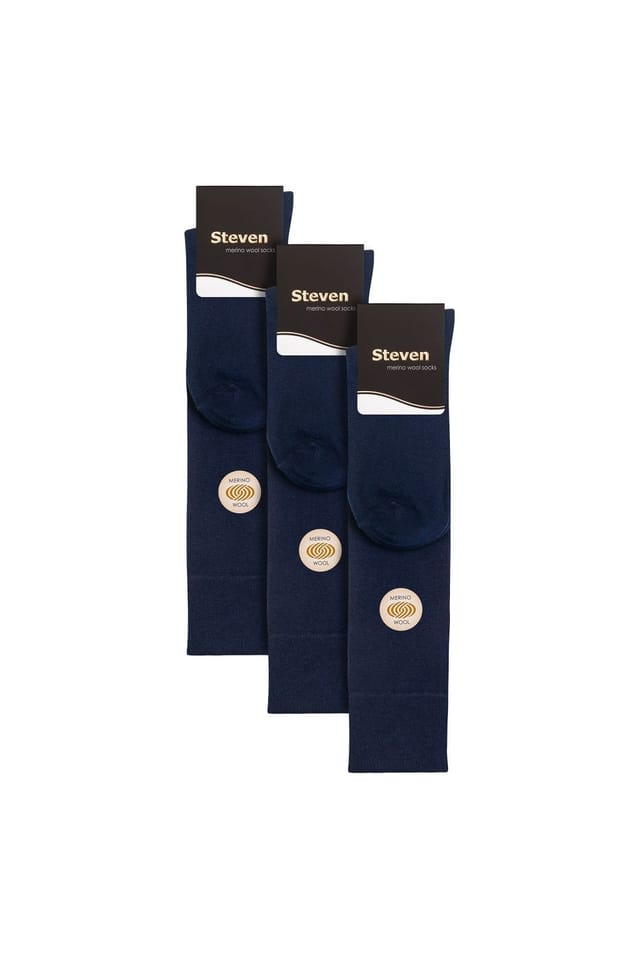 Steven Steven Men's 3 Pairs Knee High Soft Breathable Merino Wool Socks in Navy - 2