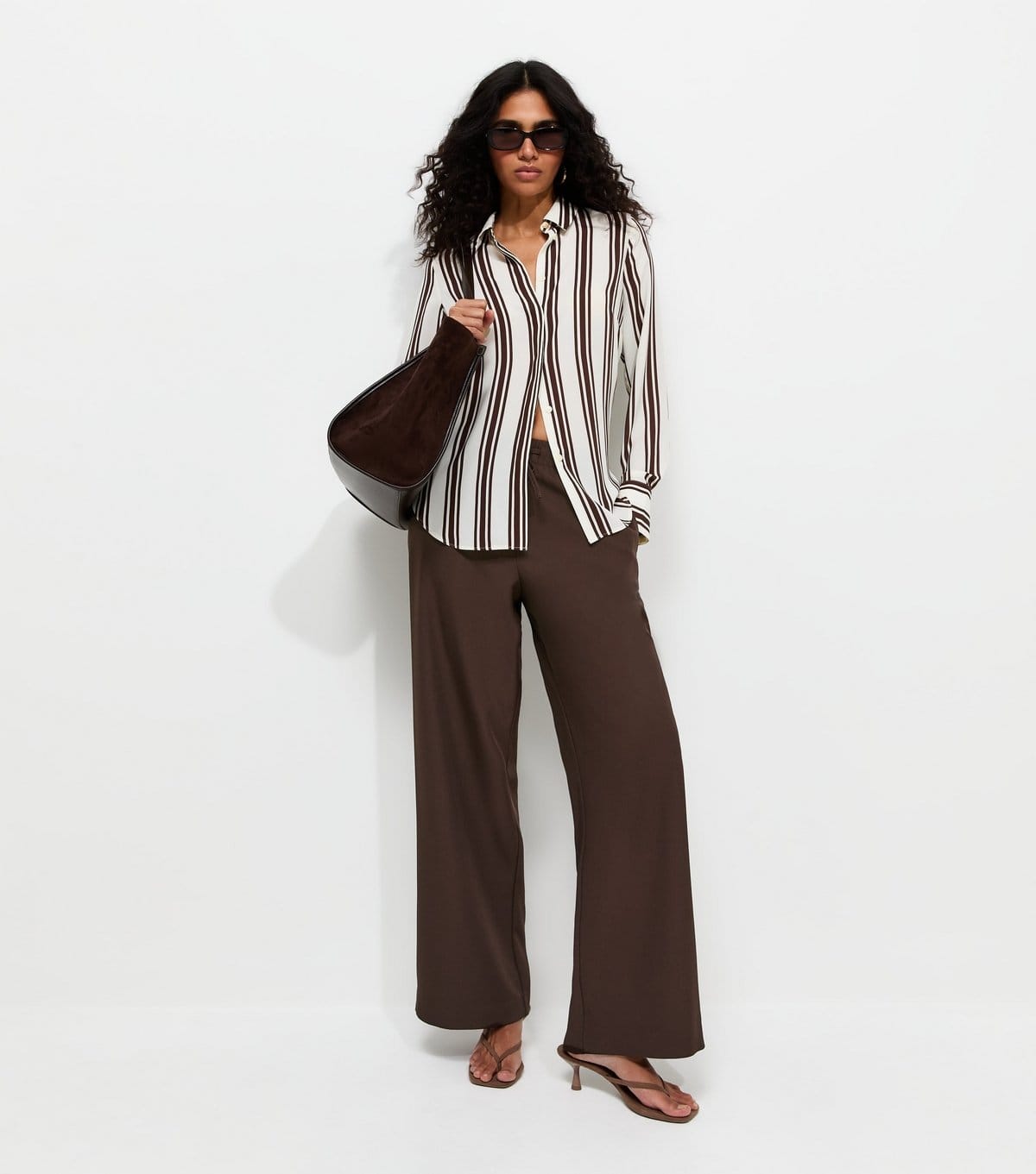 New Look Women's Dark Brown Pull On Wide Leg Trousers New Look - 1