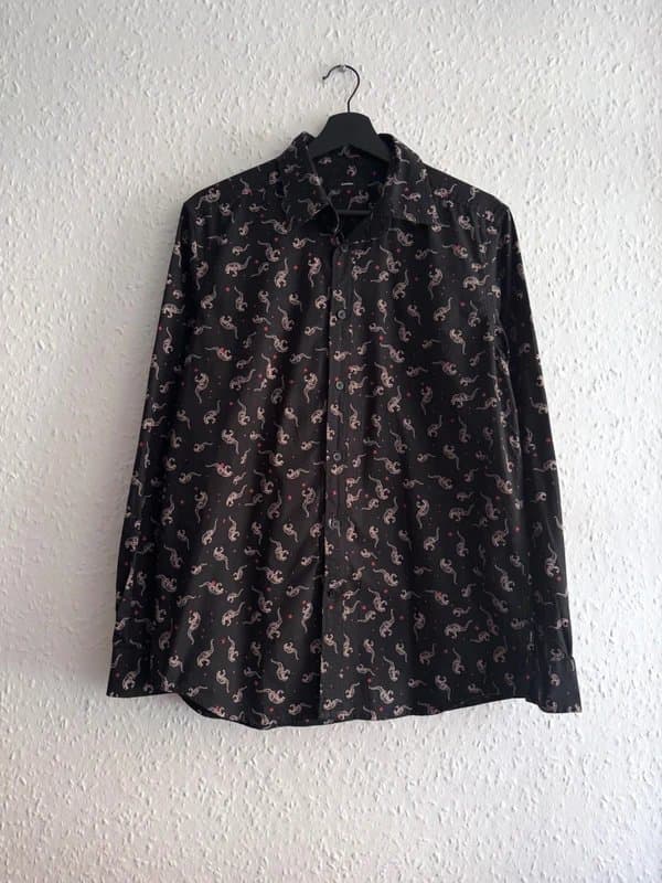 Diesel Men’s Diesel Black Dinosaur Star Print Long Sleeve Button Up Shirt Size M
