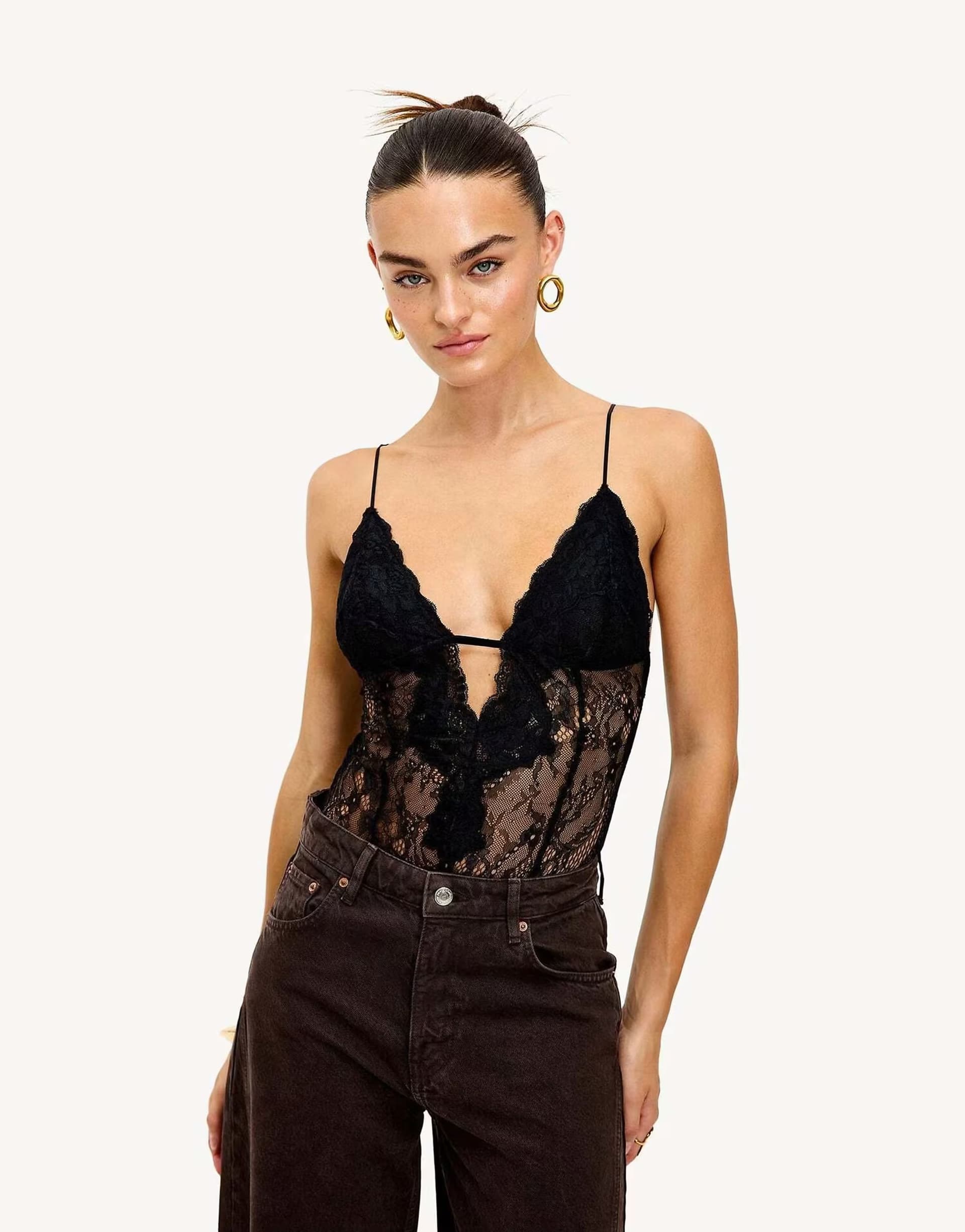 ASOS Loavies Victory in love lace bodysuit in black