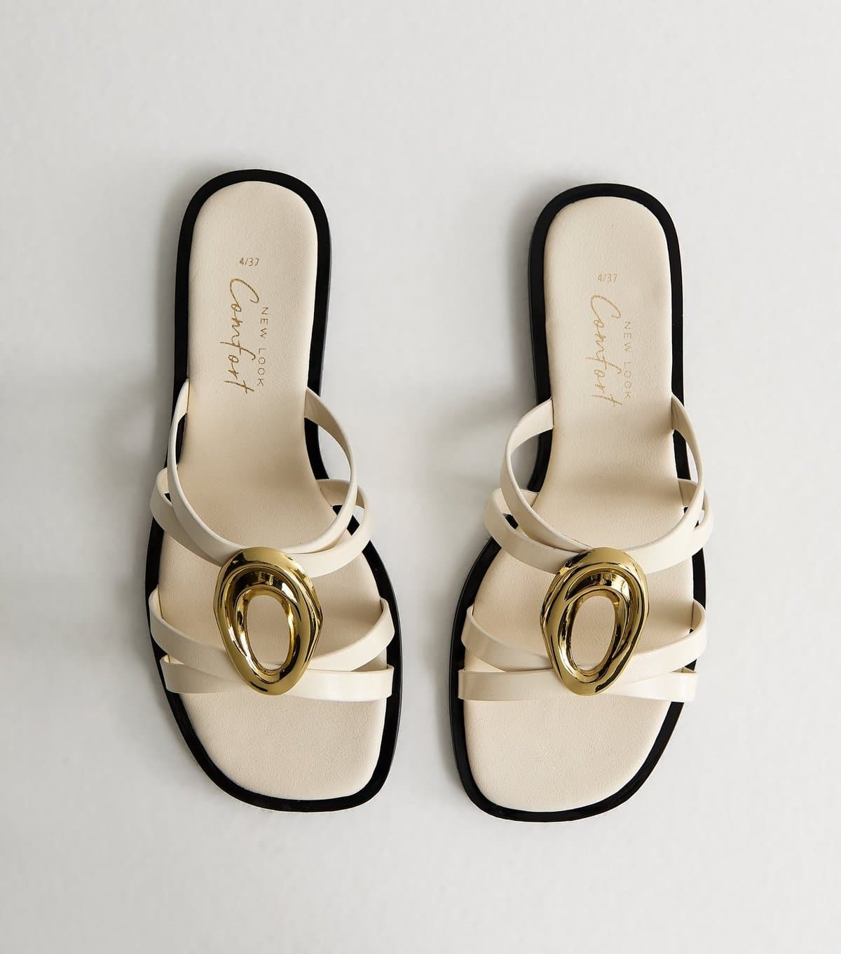 New Look New Look Off White Gold Abstract Buckle Mule Sandals