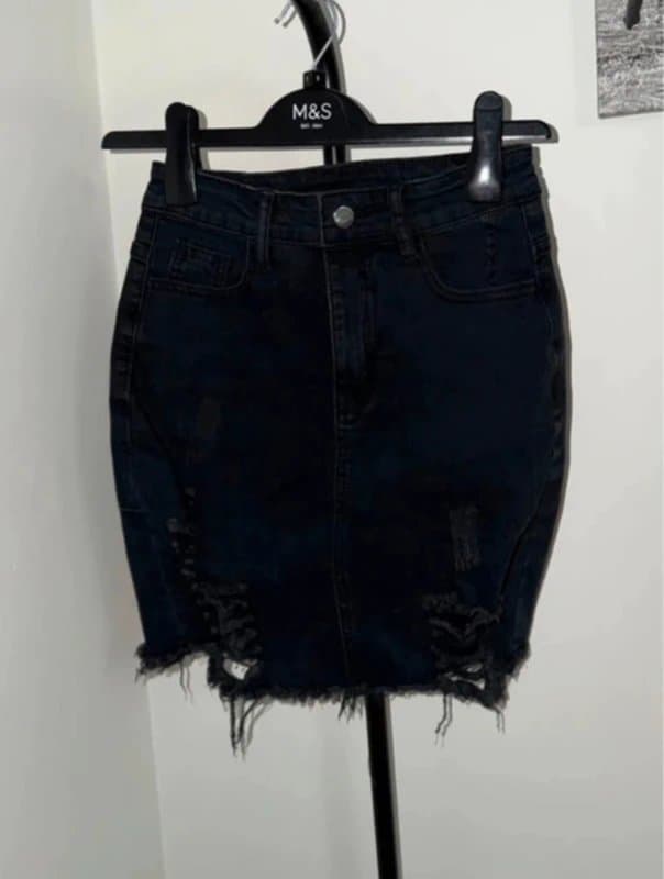 Shein Shein black distressed denim skirt- stretchy - size xs