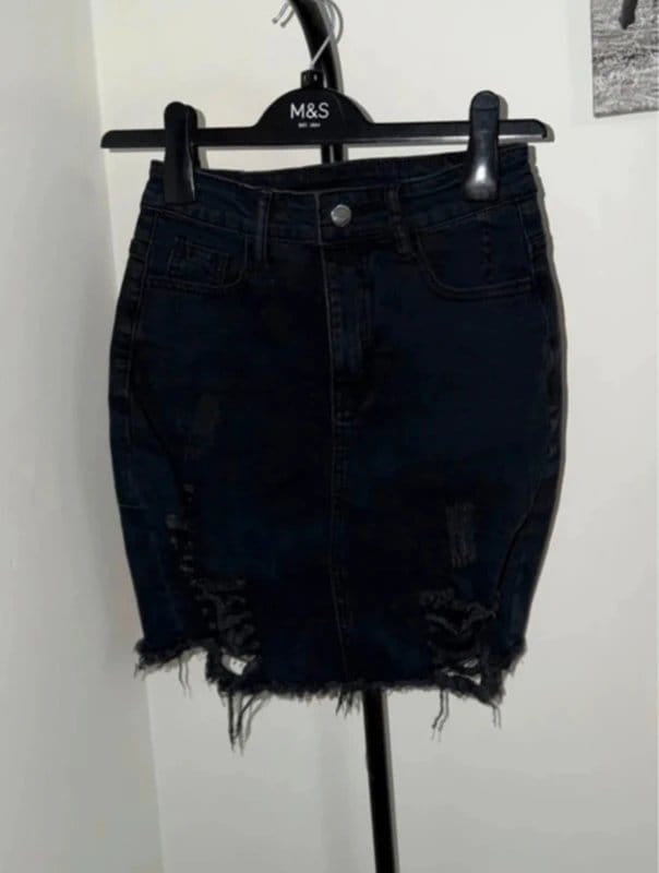 Shein Black Distressed Denim Mini Skirt - Stretchy - Size XS
