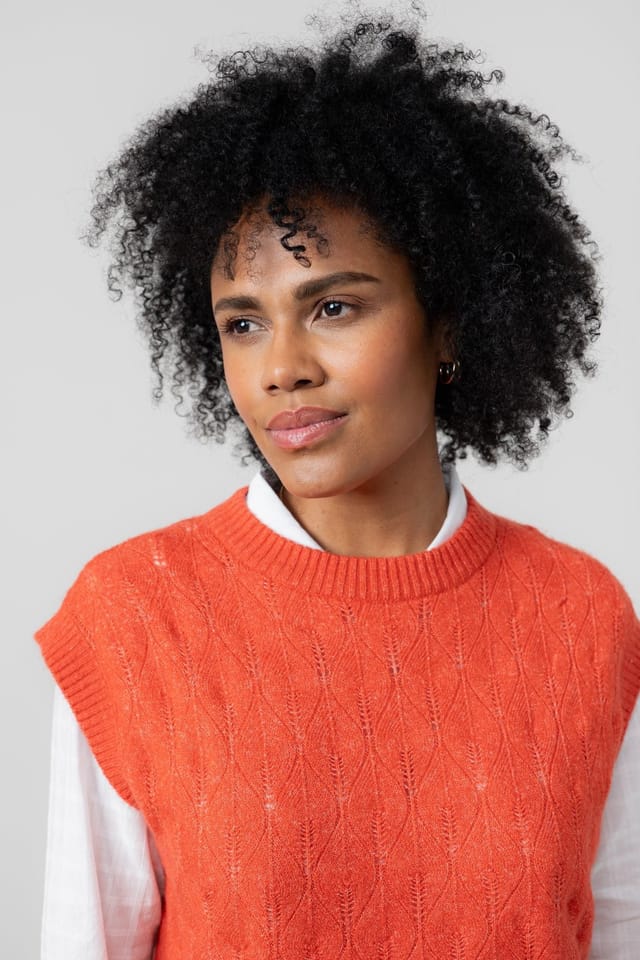 Lily & Me Lily & Me Women's Wallace Crew Neck Capped Sleeve Pointelle Knit Tank Top in Red - 2