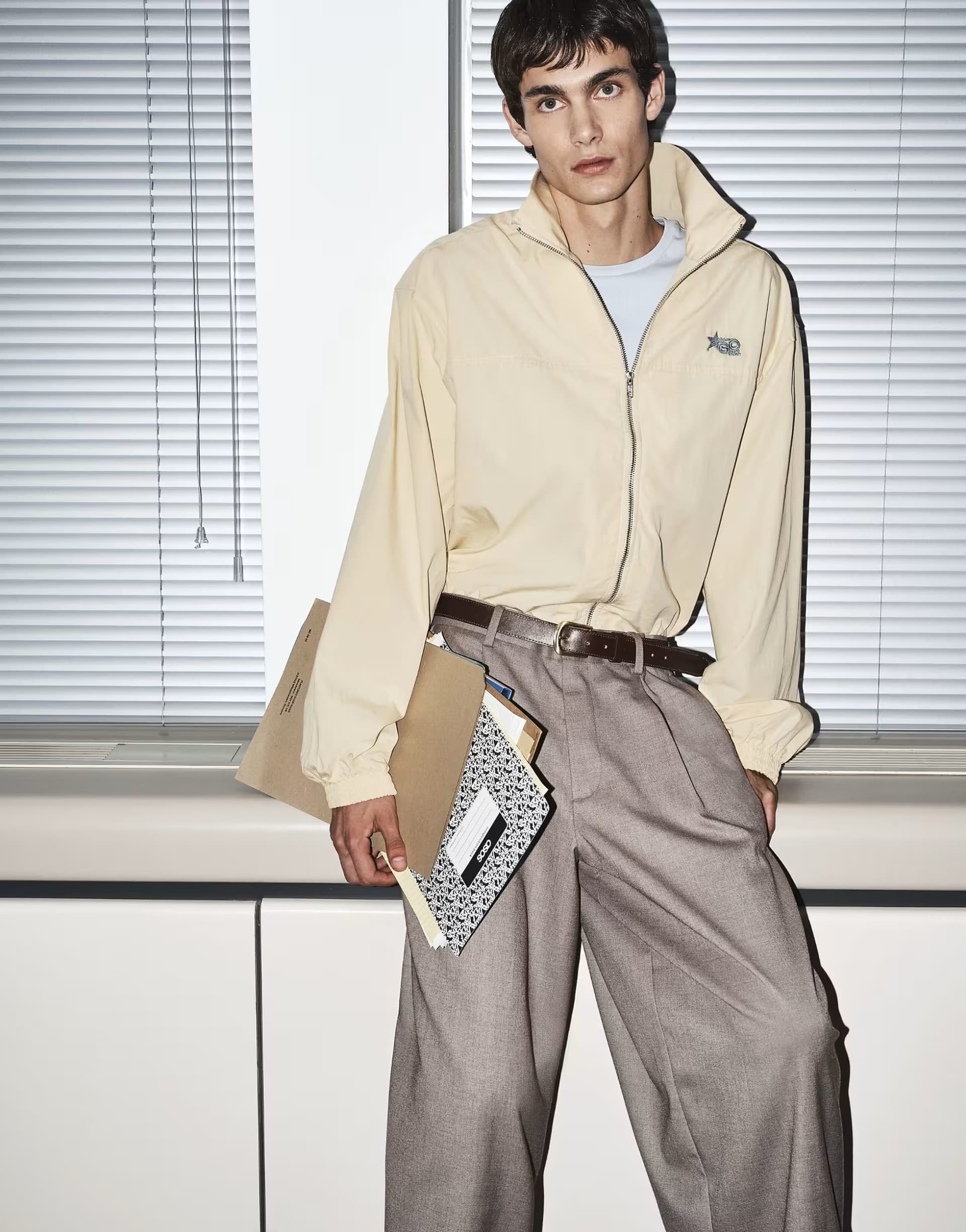 ASOS ASOS DESIGN wide barrel leg trousers in dark stone texture