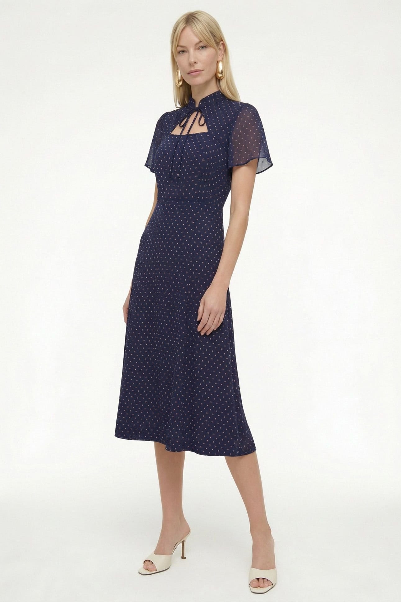 Lily and Lionel Navy Polka Dot Midi Dress