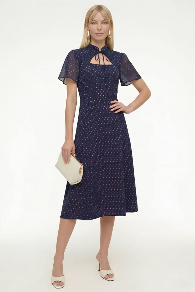 Lily and Lionel Lily and Lionel Women's Primrose Garden Polka Dot Print Midi Dress in Navy - 2