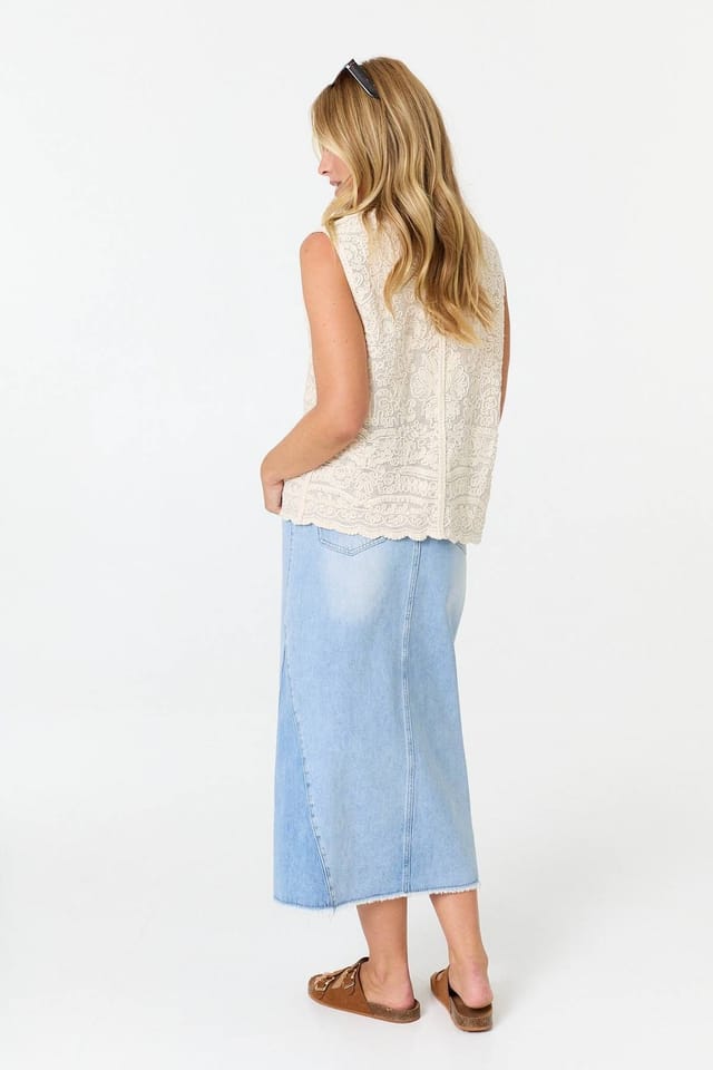 Izabel London Izabel London Women's Embroidered Texture Tie Front Vest Top in Ivory - 3