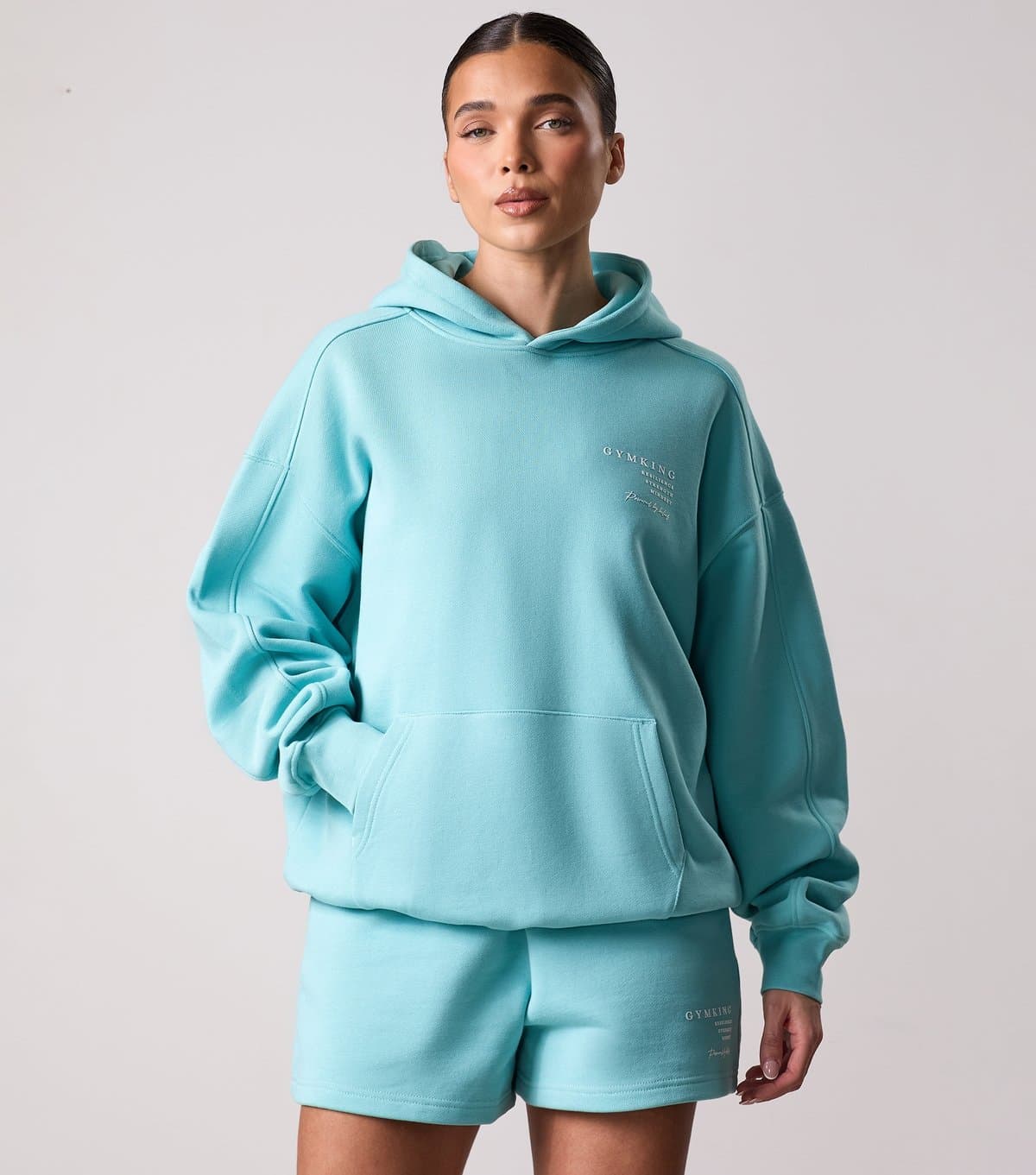 Gym King Women's Define Aqua Logo Print Hoodie Gym King New Look