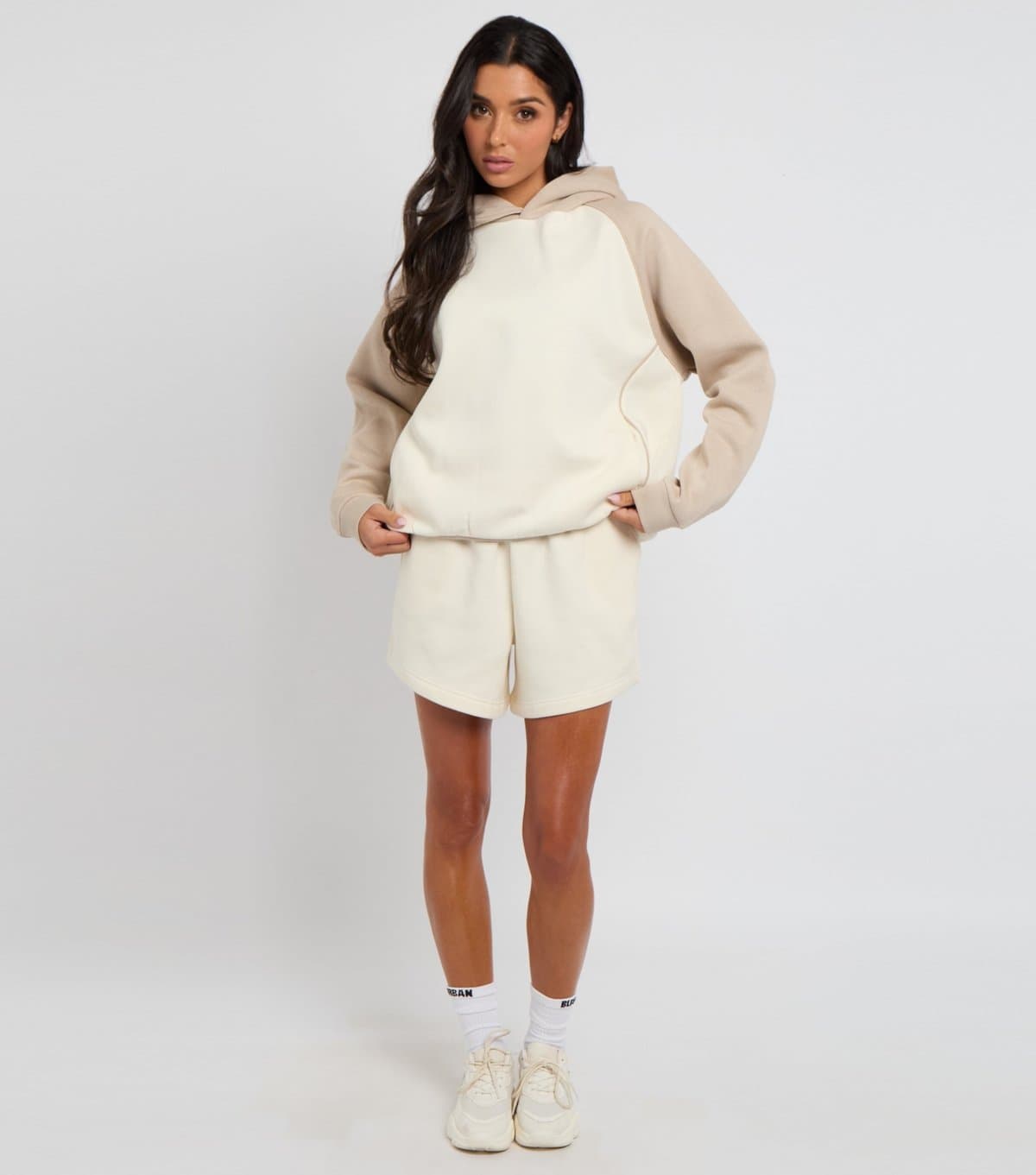 Urban Bliss Urban Bliss Cream/Stone Colour Block Hoodie