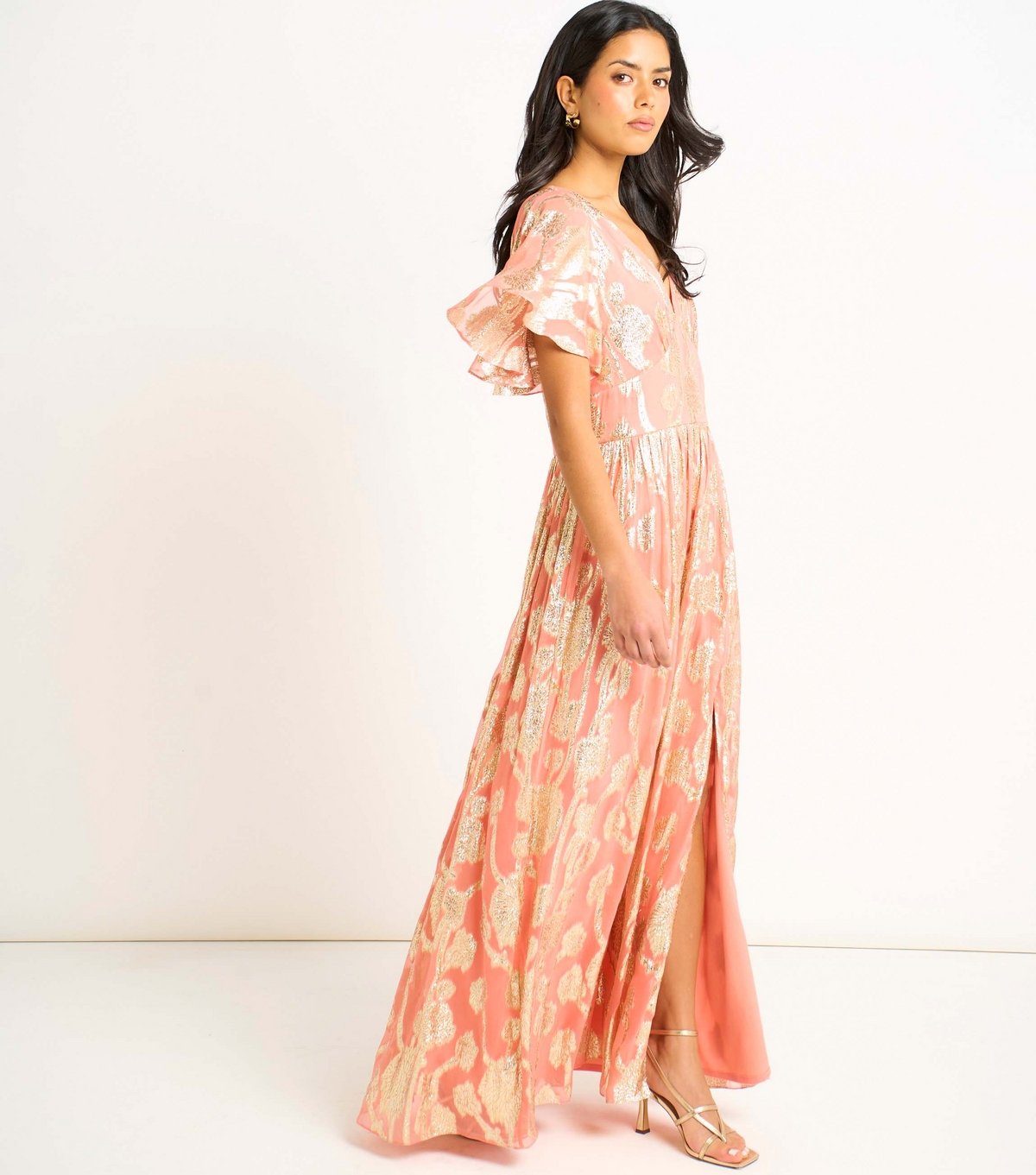 Gini London Women's Light Pink Metallic Floral Maxi Dress Gini London New Look - 3