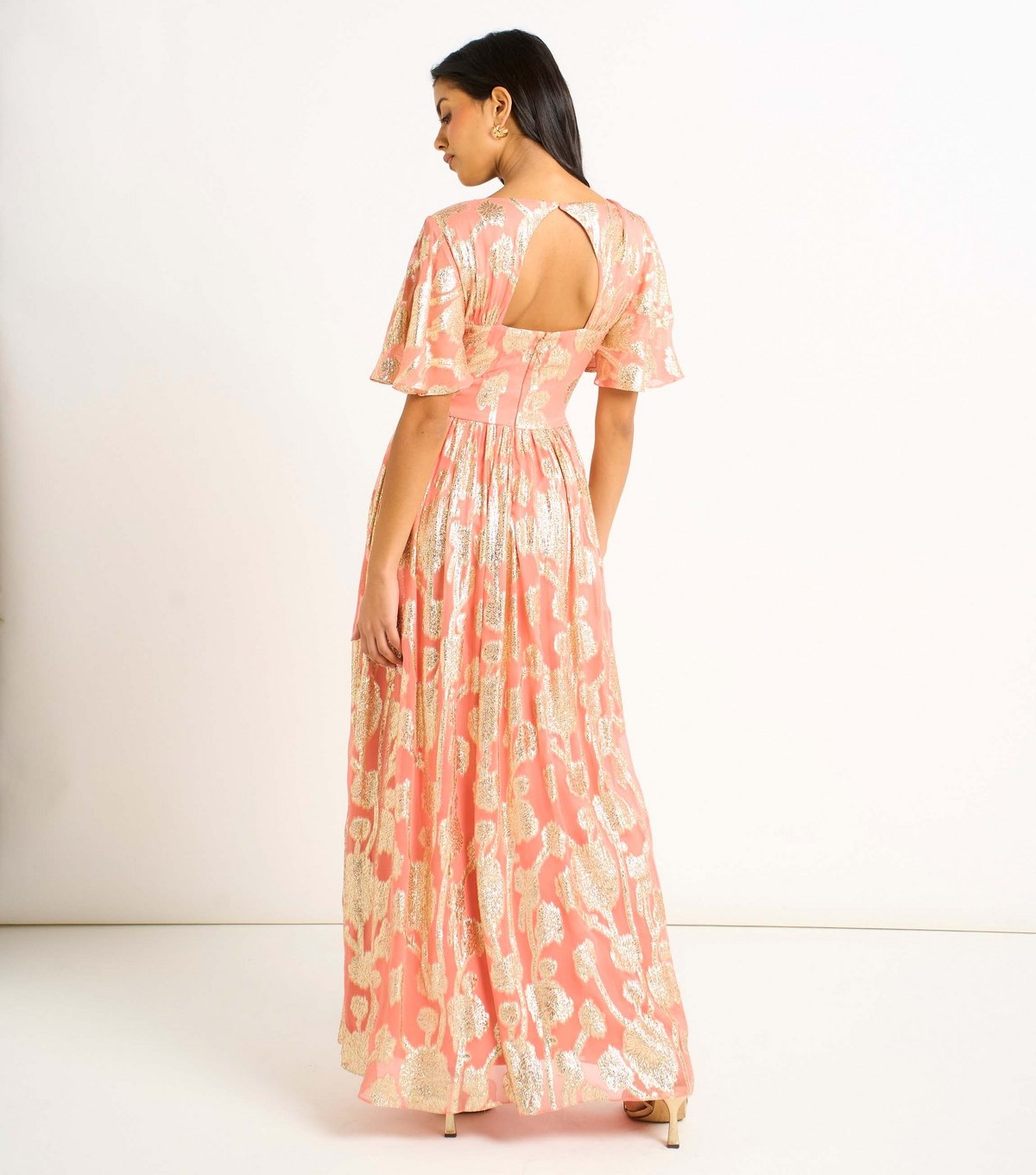 Gini London Women's Light Pink Metallic Floral Maxi Dress Gini London New Look - 4