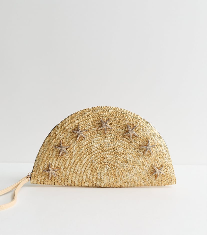 New Look Stone Straw Folded Starfish Clutch New Look - 1