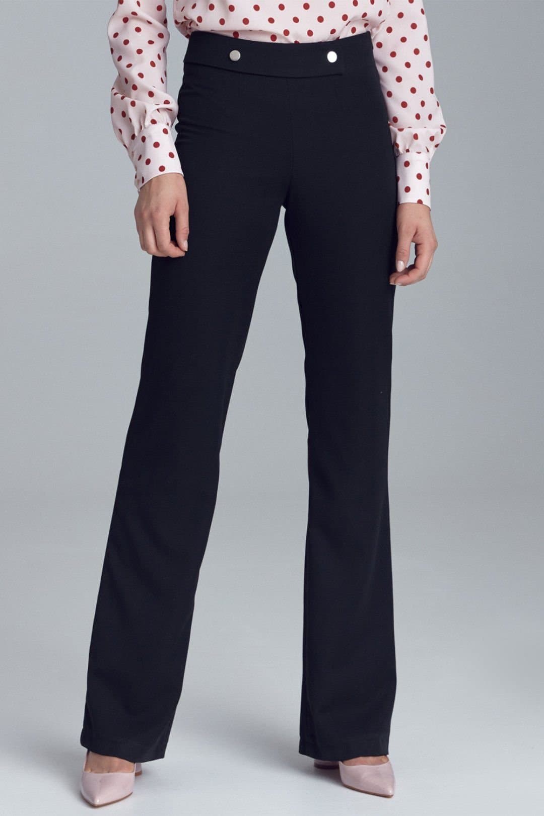 Love Lace Love Lace Women's Soft Office Trousers with Belt Buttons in Black