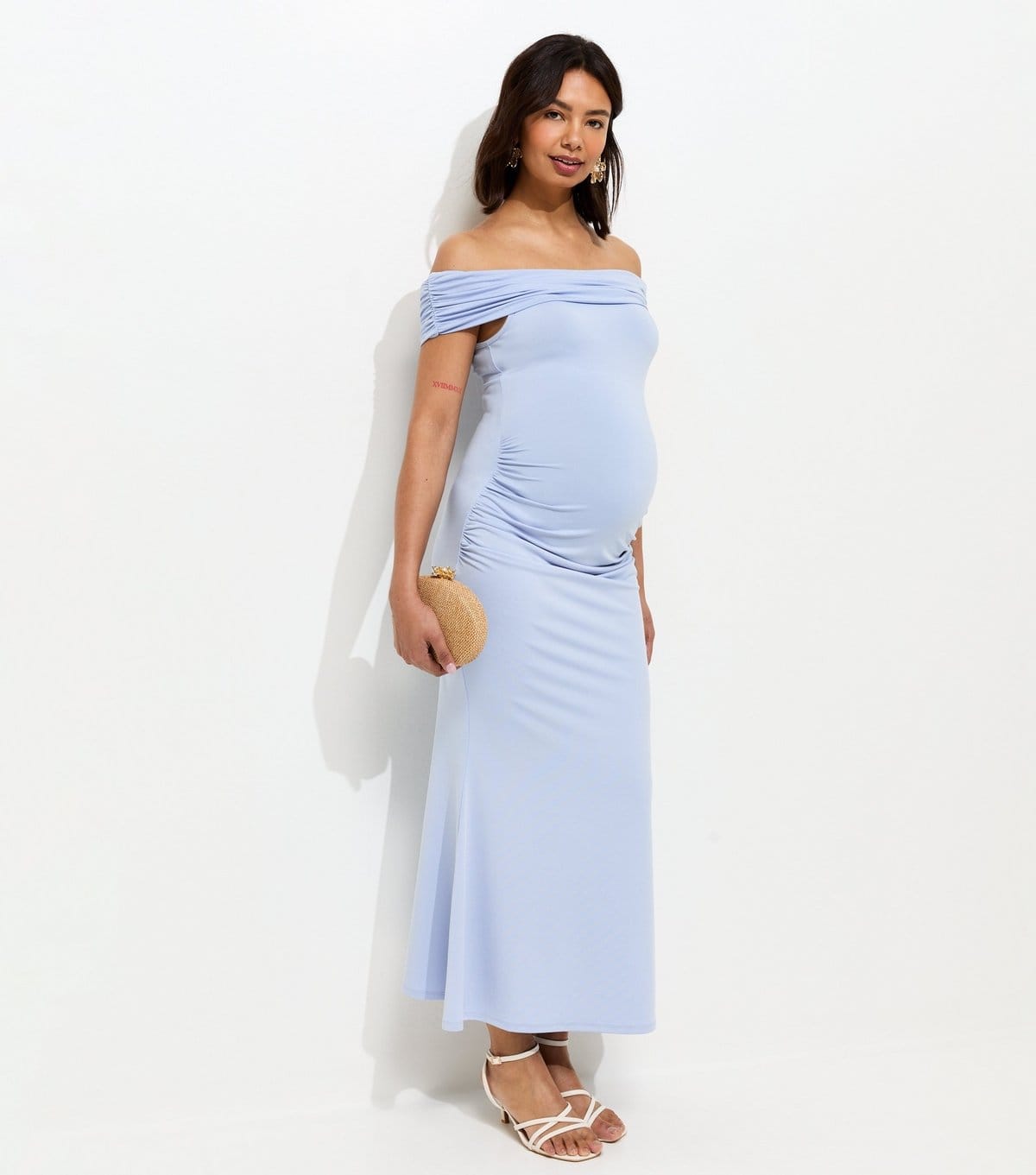 New Look Maternity Light Blue Off-Shoulder Midi Dress