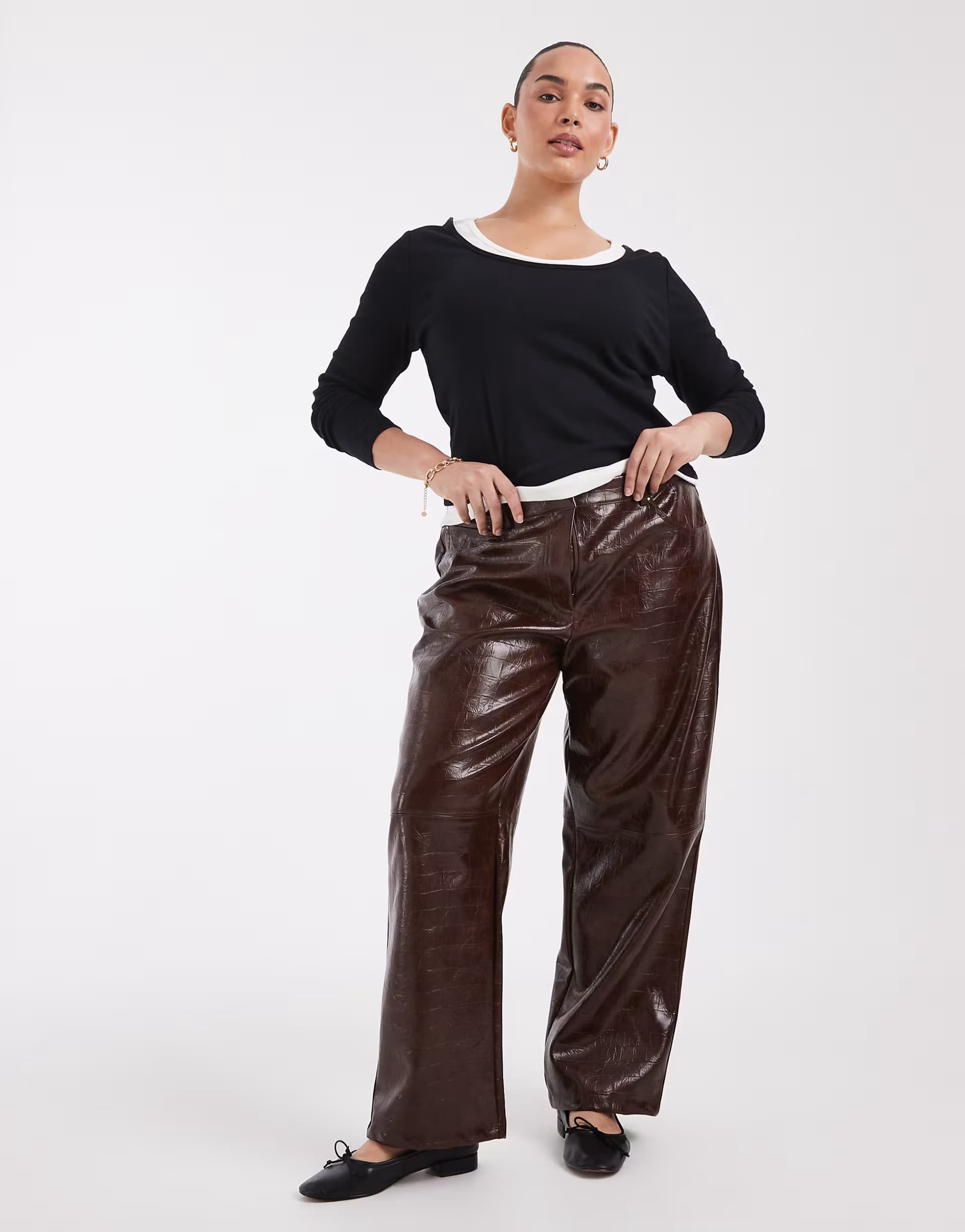 ASOS ASOS DESIGN Curve faux leather slim straight leg trousers in TAN CROC